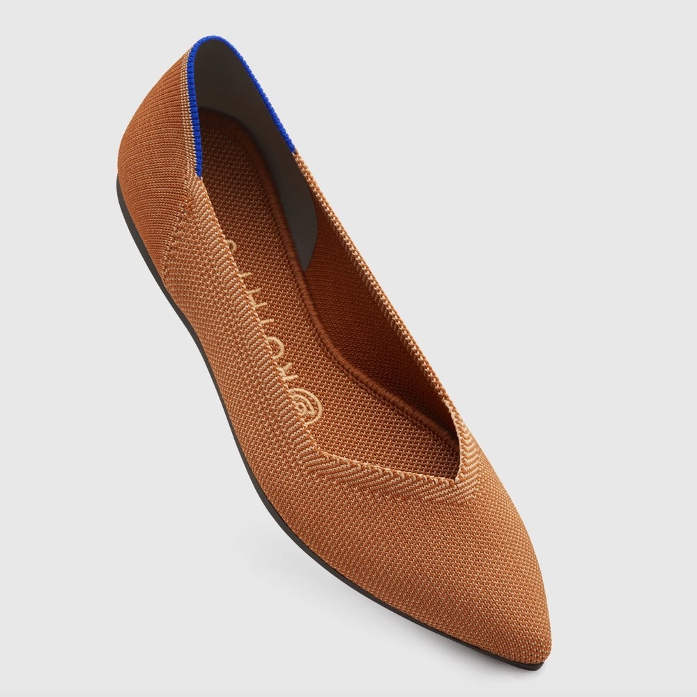 Women's Rothy's Pointy Toe Flats Amber Burnt Orange Slip On Ballet Shoes Sz W 8